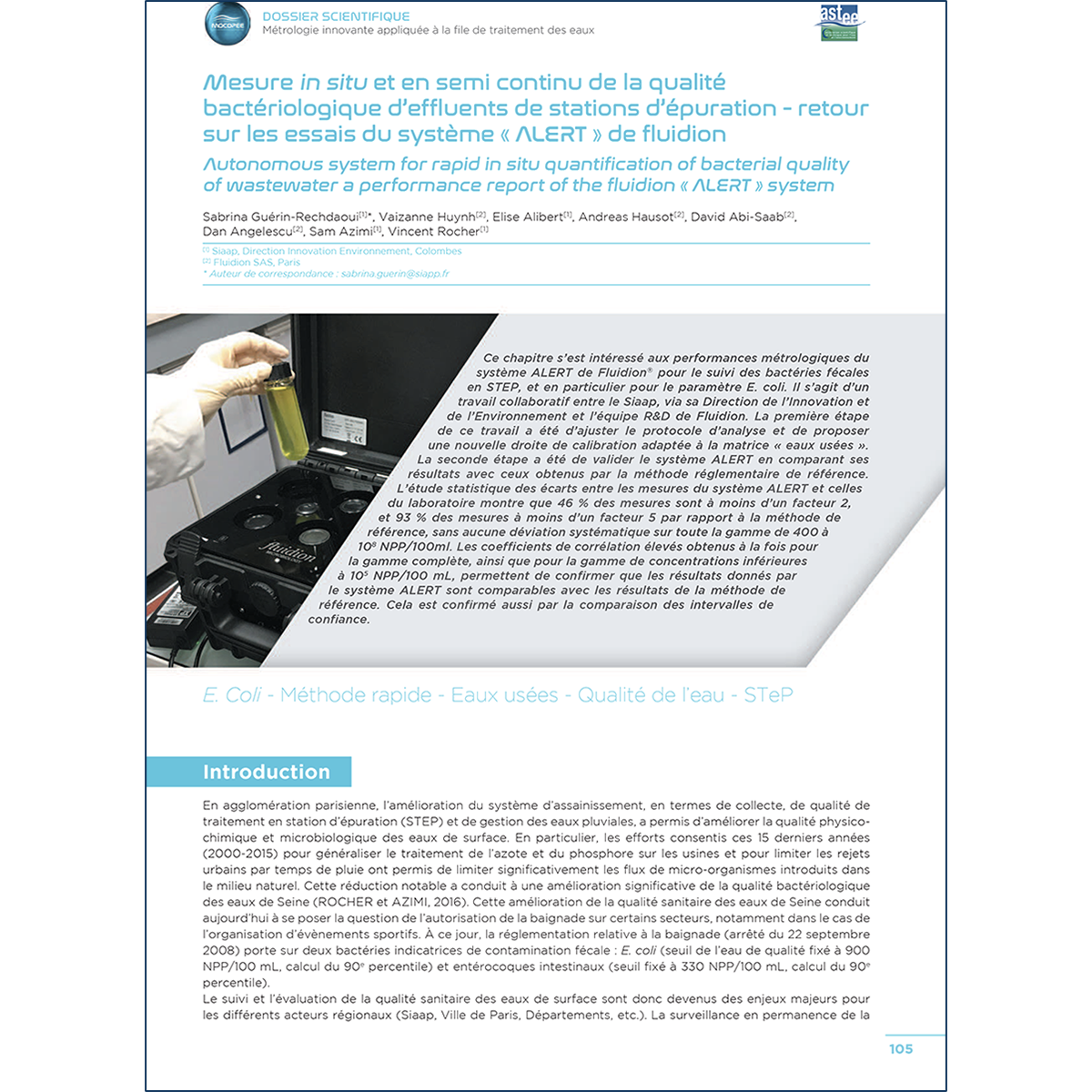 Autonomous system for rapid in-situ quantification of bacterial quality of wastewater - A performance report of the Fluidion ALERT system (2018)