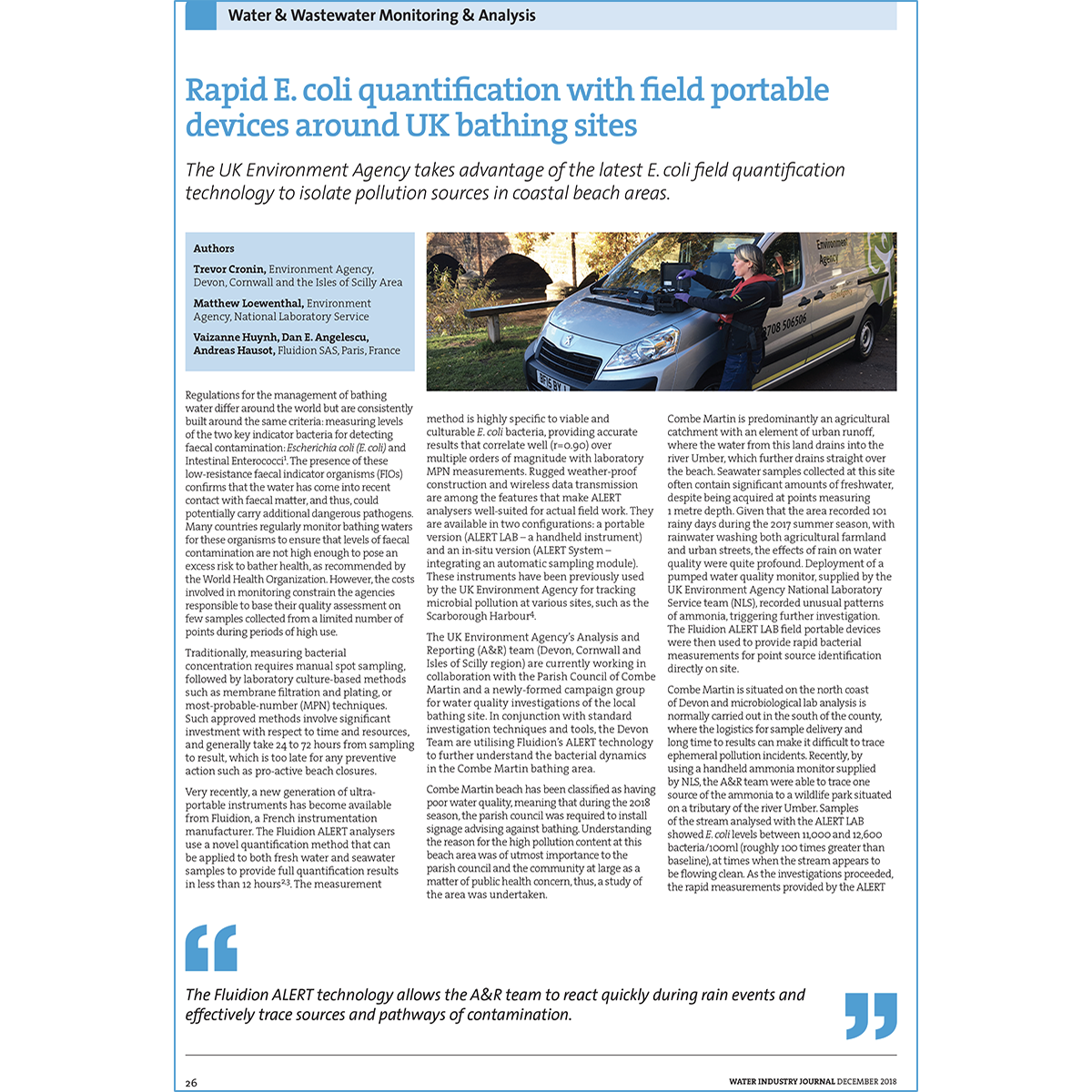Rapid E.coli quantification with field portable devices around UK bathing sites (2018)